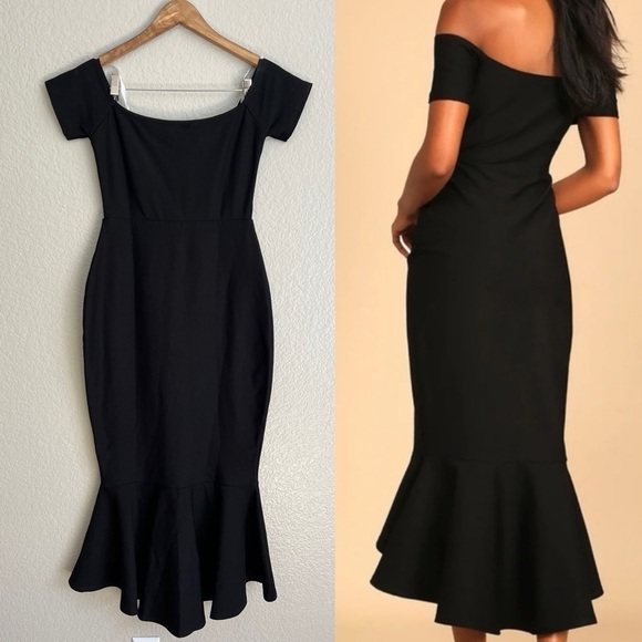 NWOT How Much I Care Black Off-the-Shoulder Midi Dress - Picture 3 of 6